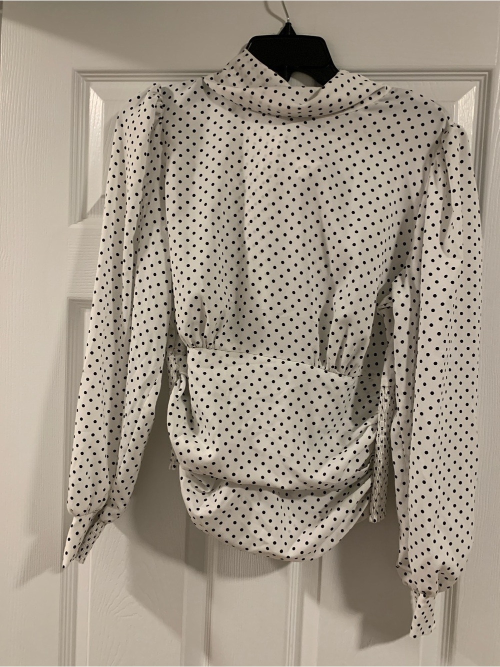 White Polka Dot Long-Sleeve Blouse